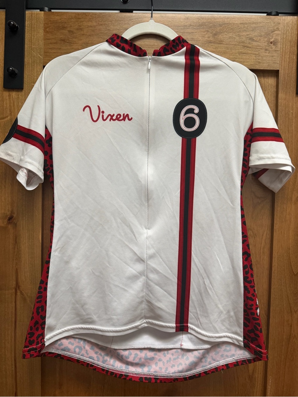 Classic Twin Six White & Red Leopard Print Number 6 Women's Cycling Jersey